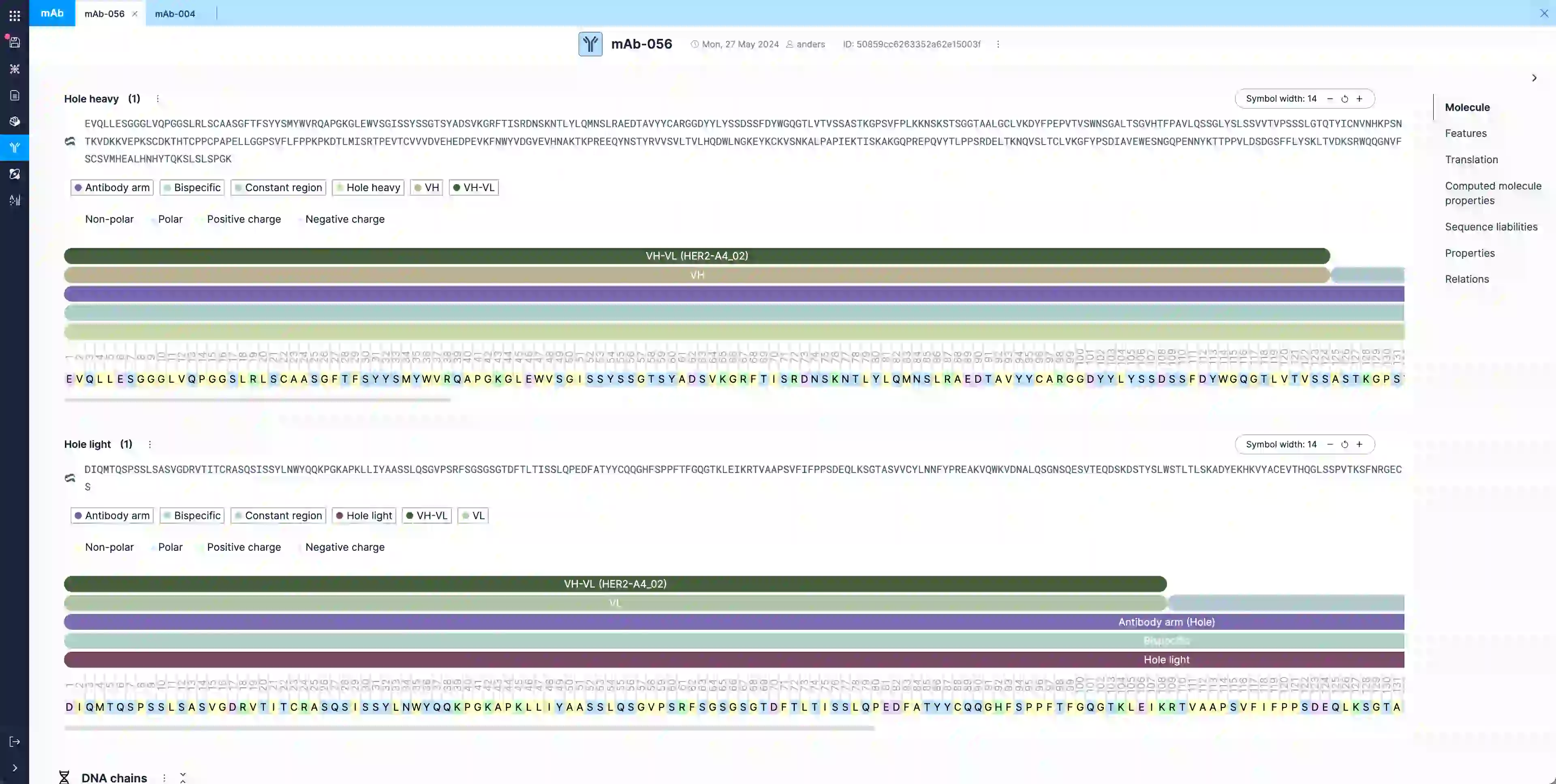 Screenshot of a molecule page